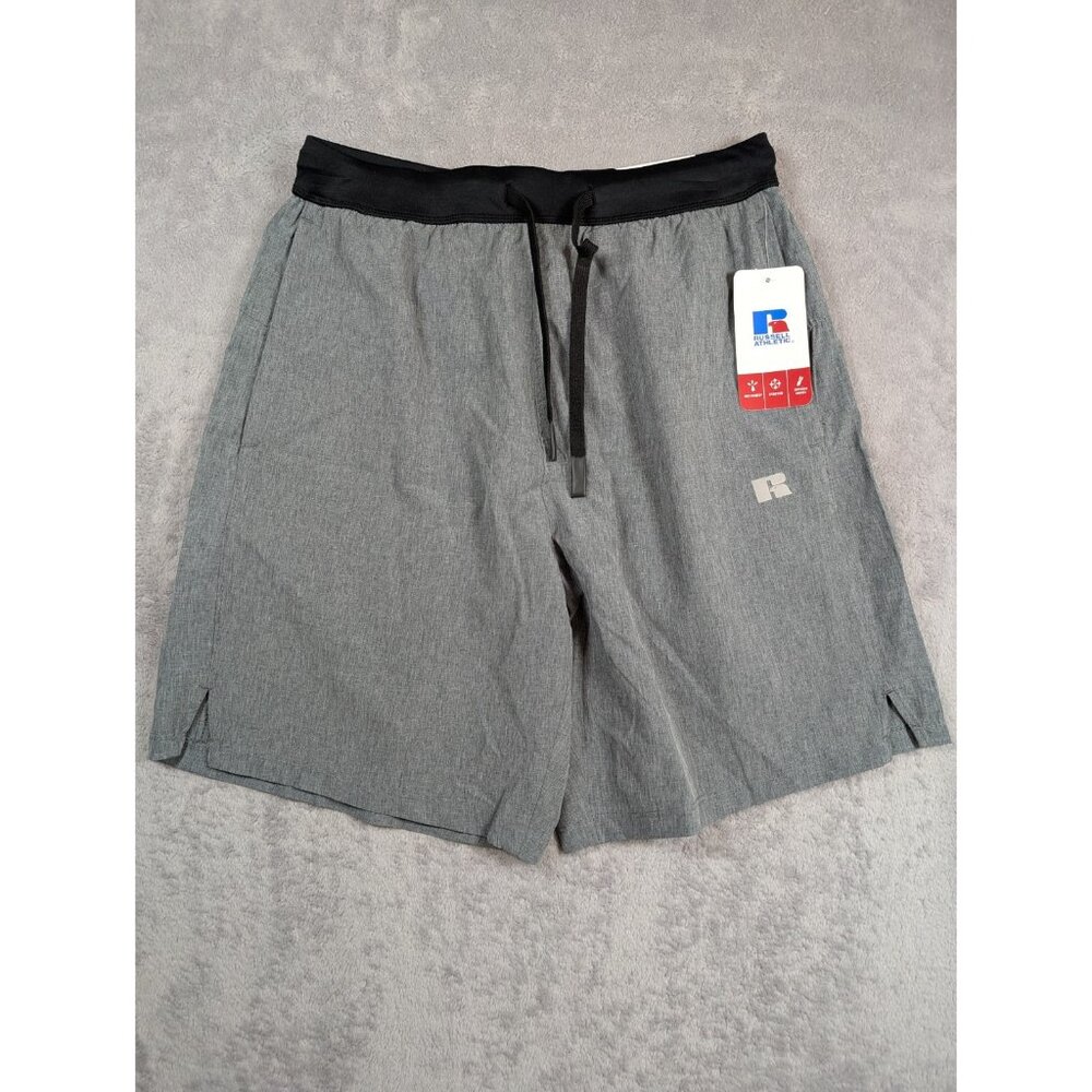 Russell Athletic Men Shorts Medium Gray Stretch Zipper Pocket Performance Active